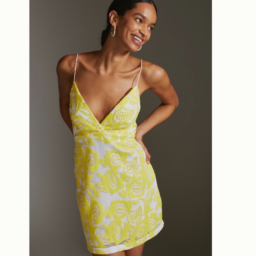 Anthropologie Yellow and White Mini Dress